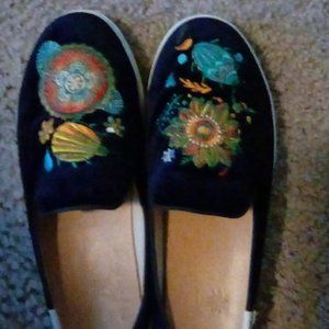 Sylvia Noster Shoes Blue Suede  Embroidery Size 6